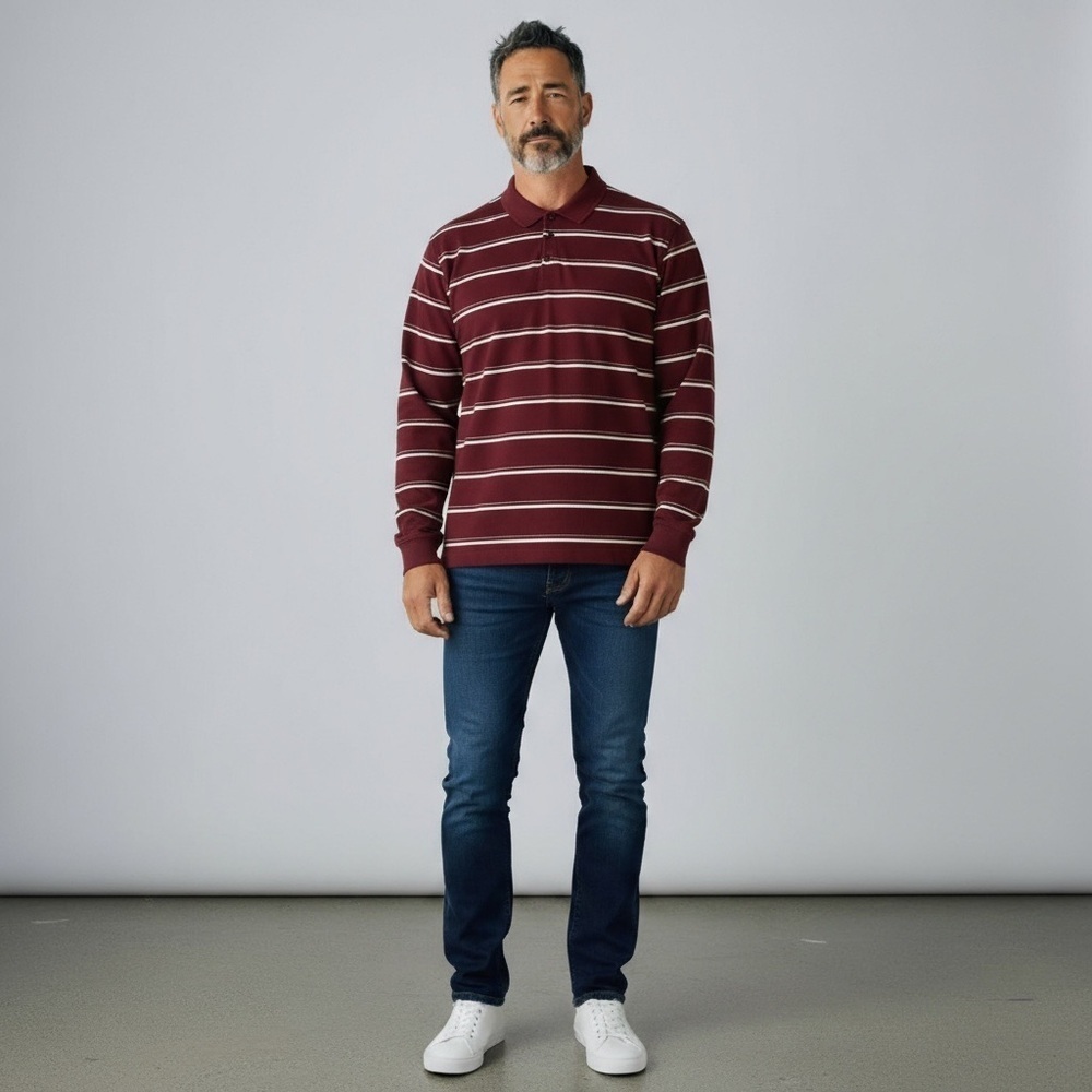 Jos. A. Bank Burgundy and White Striped Rugby Polo
